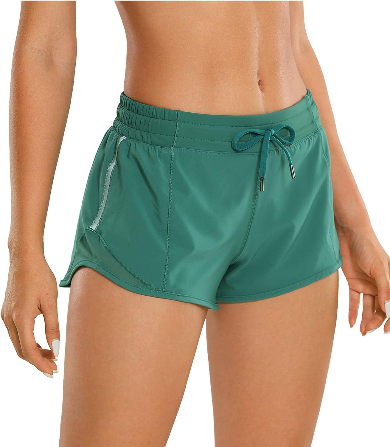 Athletic Shorts for Women with Zip Pocket, 2.5" Mid Waist Mesh Liner Shorts for Running Gym Workout